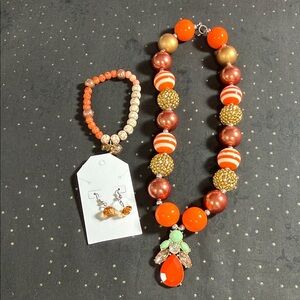 Orange and Gold Beaded Jewelry Set Chunky Viral!!!